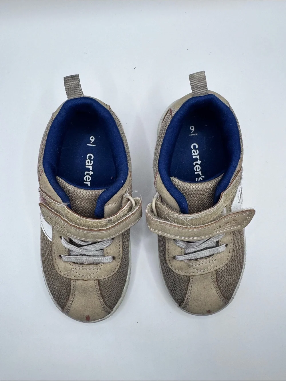 Carter's Tan, White and Blue Velcro Sneakers for Kids - Kidcore - 9